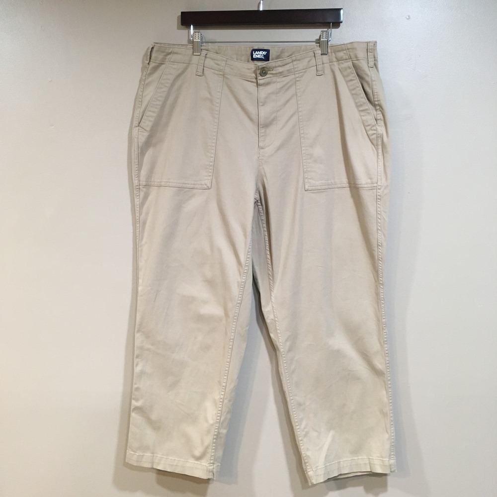 Lands End Chino Pants Womens 20W Tan Khaki Classic Preppy Utility Pockets Work
